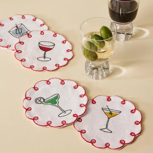 Fete Embroidered Linen Coasters, Set of 4