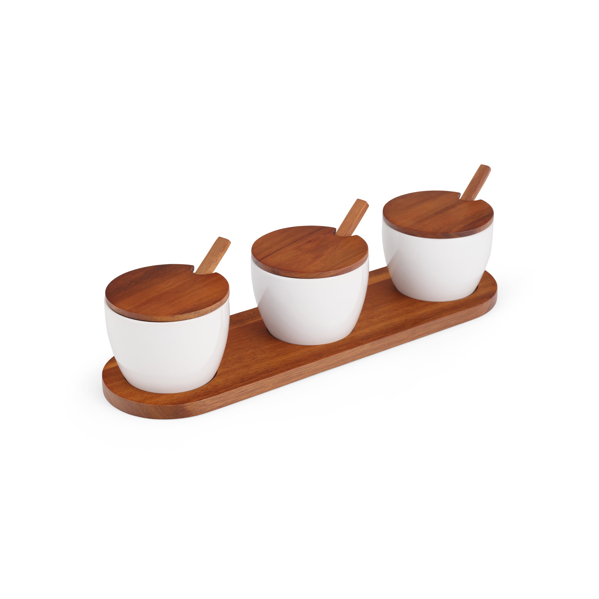 Duets Triple Condiment Server with Lids & Spoons