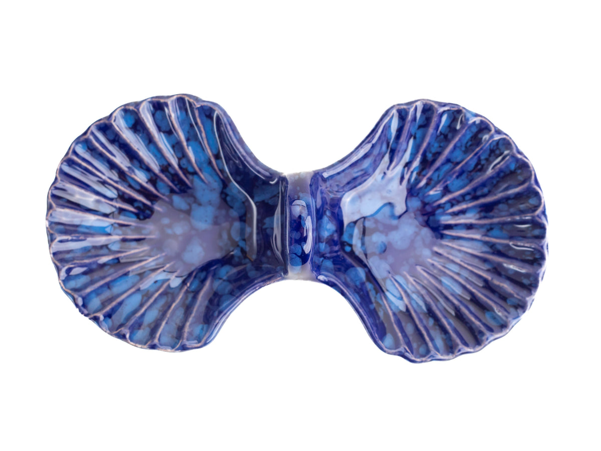 Front view of Anais Double Concha in Tonal Blue showcasing its double shell shape and hand-painted glaze on a white background