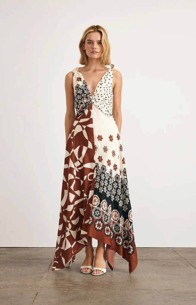 Mabel Dress in Cream & Deep Clay
