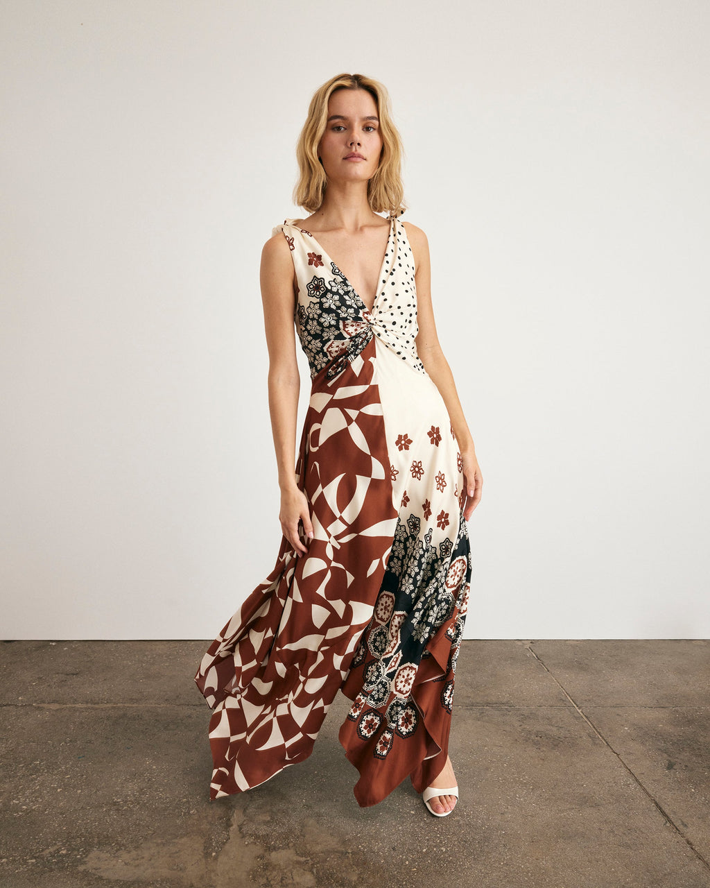 Mabel Dress in Cream & Deep Clay