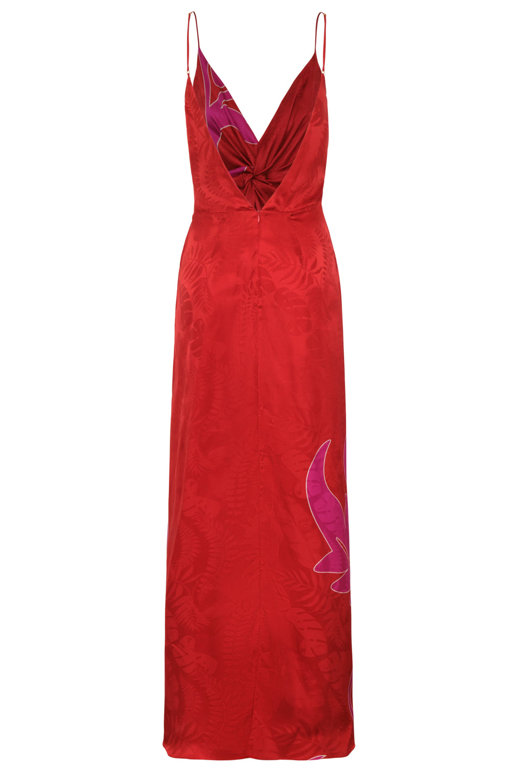 Macarena Silk Jacquard Midi Dress in Red & Fuchsia Maxi Buganvilia