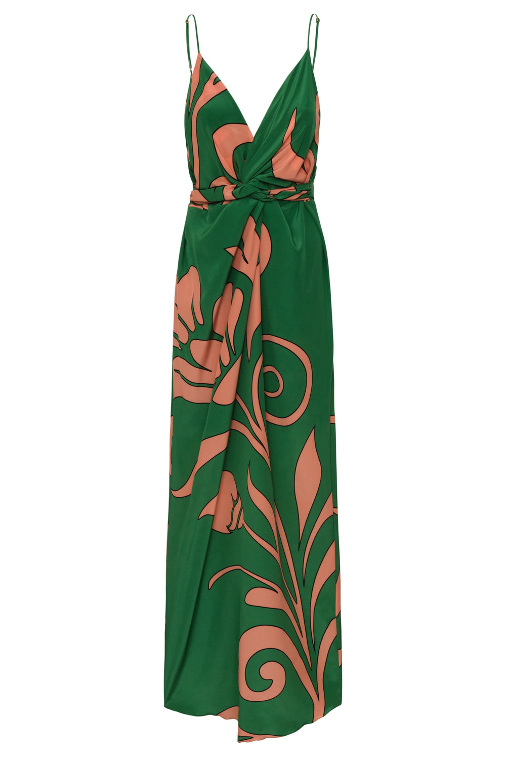 Macarena Silk Midi Dress in Green Buganvilias