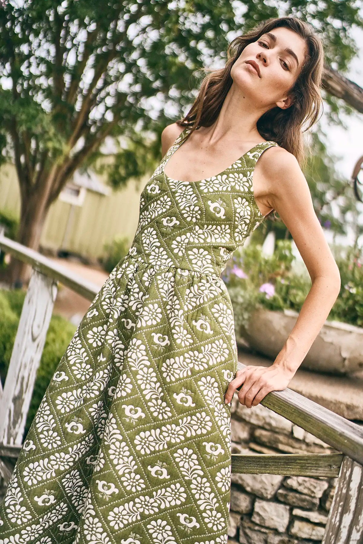 Maddy Dress in Legacy Jacquard Olive