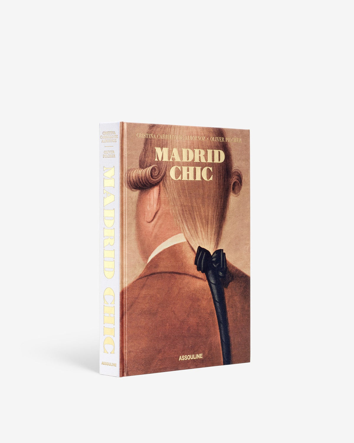 Three-quarter view of Madrid Chic hardcover book showcasing its illustrated cover and spine with a white background