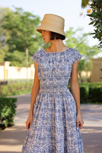 Majorca Midi Dress in Blue Botanical Vine
