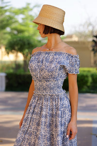 Majorca Midi Dress in Blue Botanical Vine