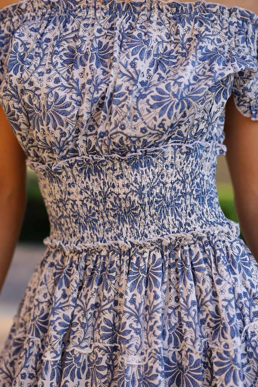 Majorca Midi Dress in Blue Botanical Vine