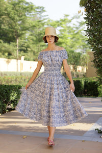Majorca Midi Dress in Blue Botanical Vine