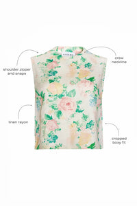 The Manning Top in Garden Rose Peony with call outs.