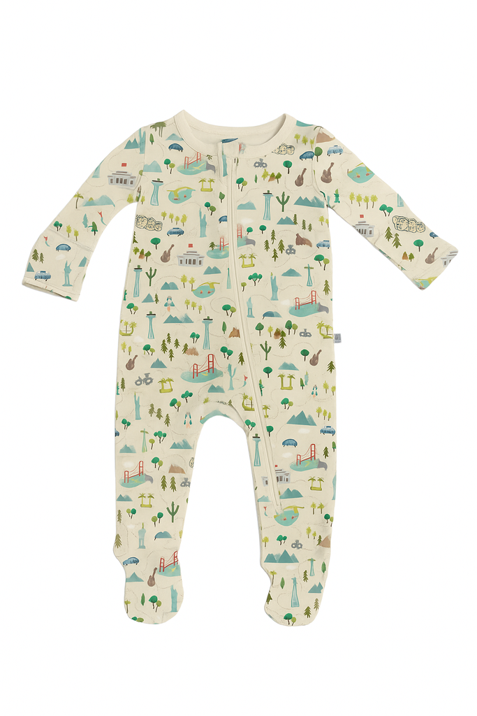 Map Bamboo Zipper Footie