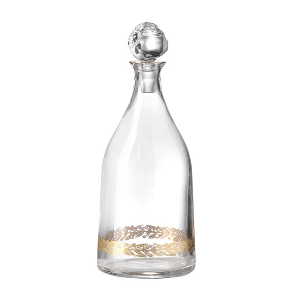Front view of the Marchese Decanter Gold Thread showcasing a hand-painted gold floral band with a white background