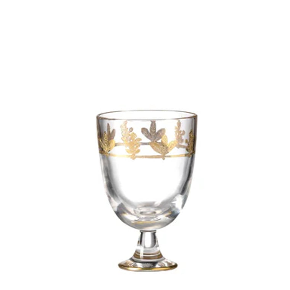 Front view of Marchese Tumbler Gold Thread, set of 2 showcasing gold floral band and stem on white background