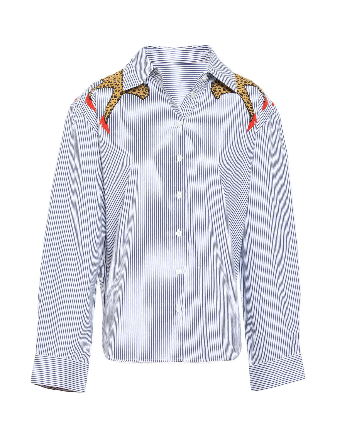 Margaux Cheetah Shirt in Blue & Optic White