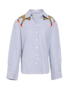 Margaux Cheetah Shirt in Blue & Optic White