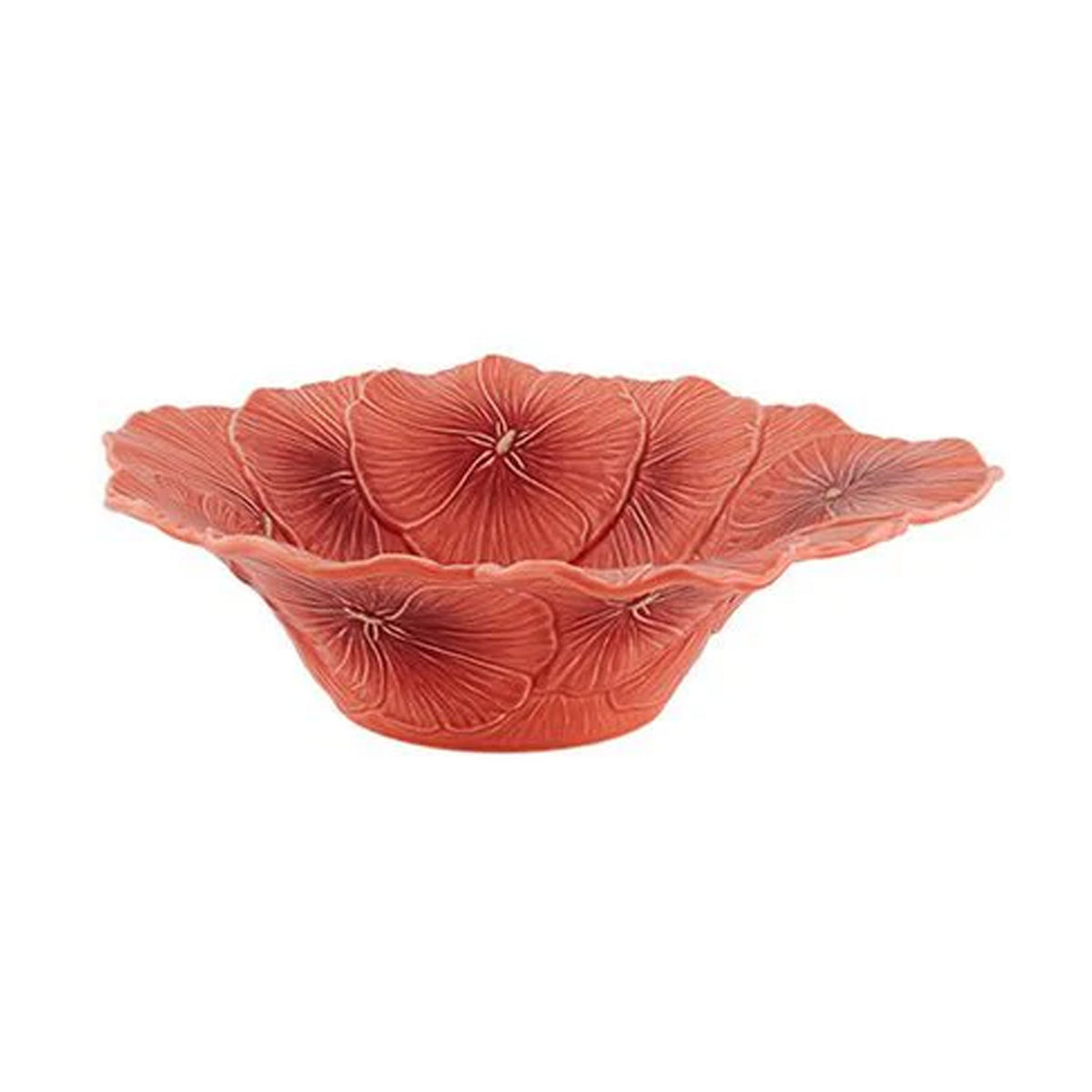 Front view of Maria Flor Salad Bowl 27 oz showcasing coral flower relief and scalloped rim on a white background