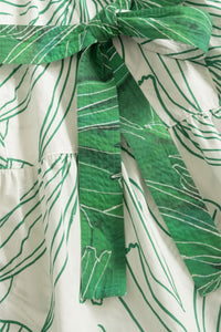Green and white tiered dress with reversible belt