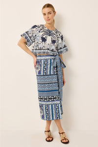 Blue geometric printed wrap skirt