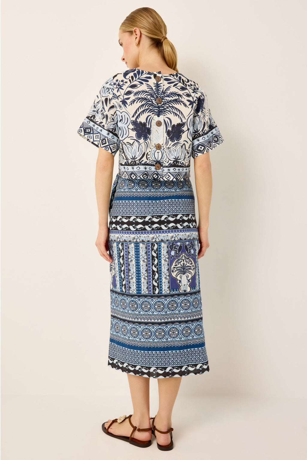 Adjustable blue geometric printed wrap skirt