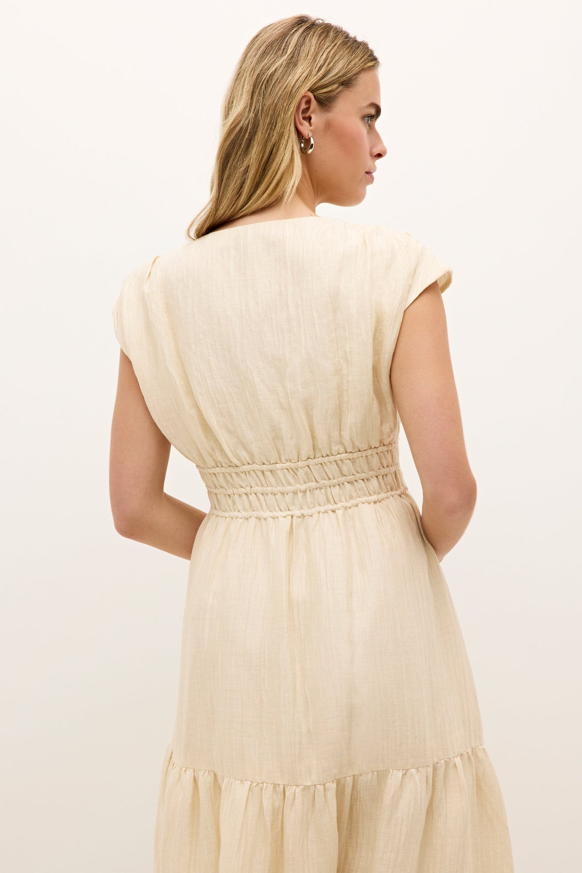 Casual summer dress with a drawstring waist and subtle texture 