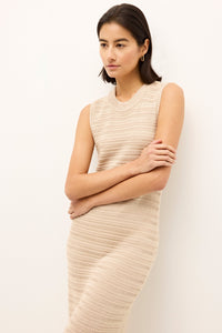 Fitted knit tank dress in a soft, sand color 