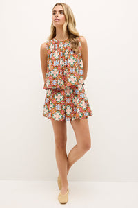 Lightweight sleeveless top with a flowy silhouette and bold tile print