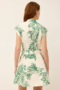 Short sleeve green and white mini shirt dress