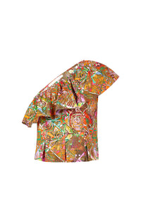 Structured off-shoulder top with ethnic motifs and a flattering silhouette 