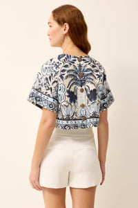 Boxy fit blue and white floral printed top
