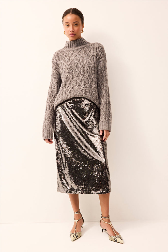 Silver sequin midi skirt