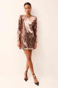 Rose gold sequin mini dress
