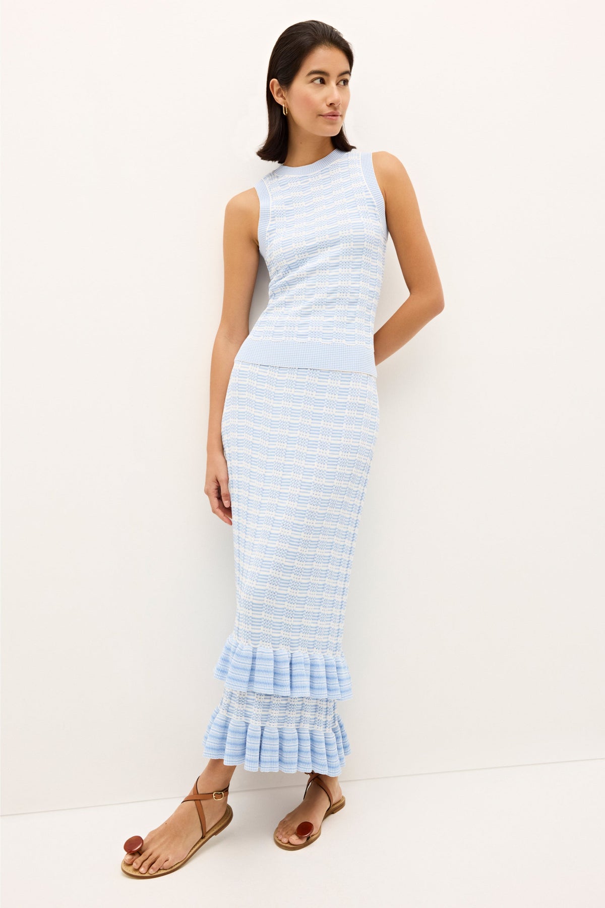 Lightweight knit tank with tonal vertical stripe detailing