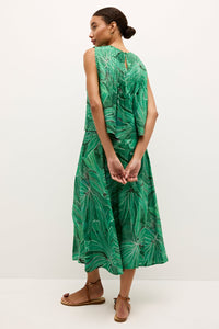 Tropical inspired green skirt in lightweight fabric with bold leaf motifs