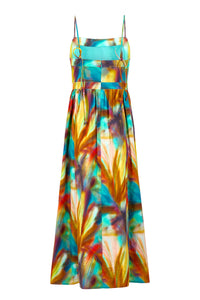 Lightweight colorful midi-to-maxi dress with a flattering square neckline and minimalist straps 