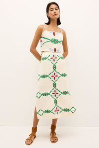 Ivory top with vibrant abstract embellishment