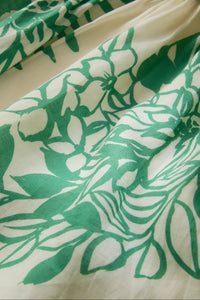Drop shoulder short sleeve green and white floral printed mini dress