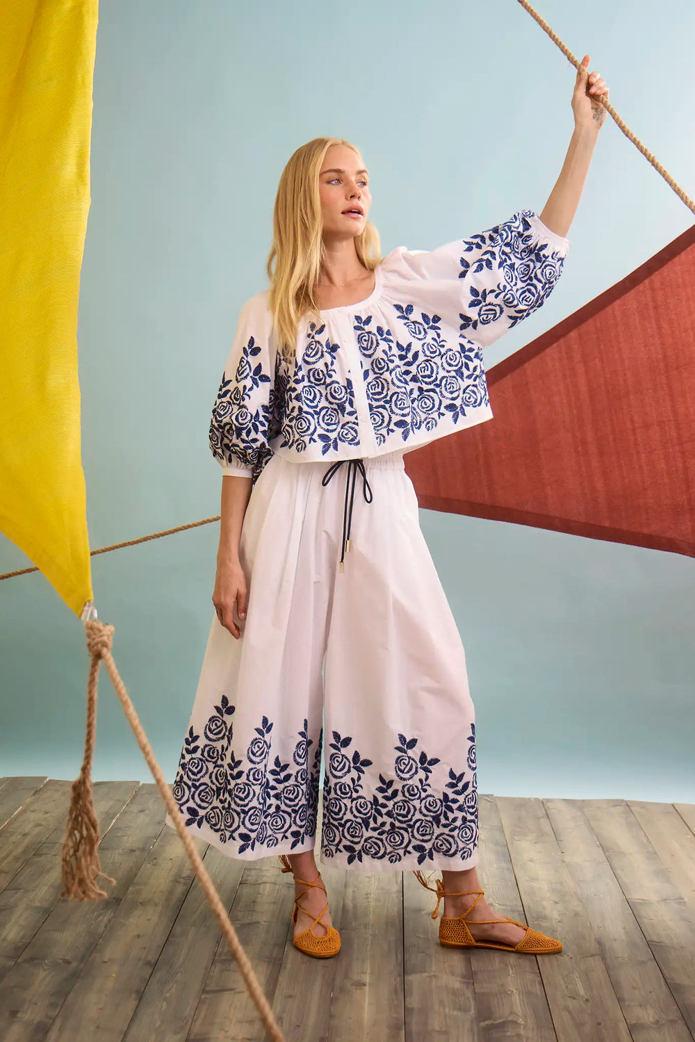 The Marie Top in White Rose Fence paired with matching Whisper Pant. 
