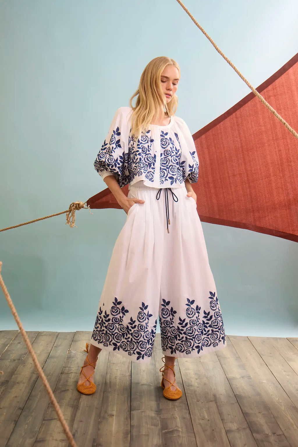 The Marie Top in White Rose Fence paired with matching Whisper Pant. 