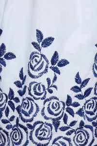 Close up of the Whisper Pant in White Rose Fence. 