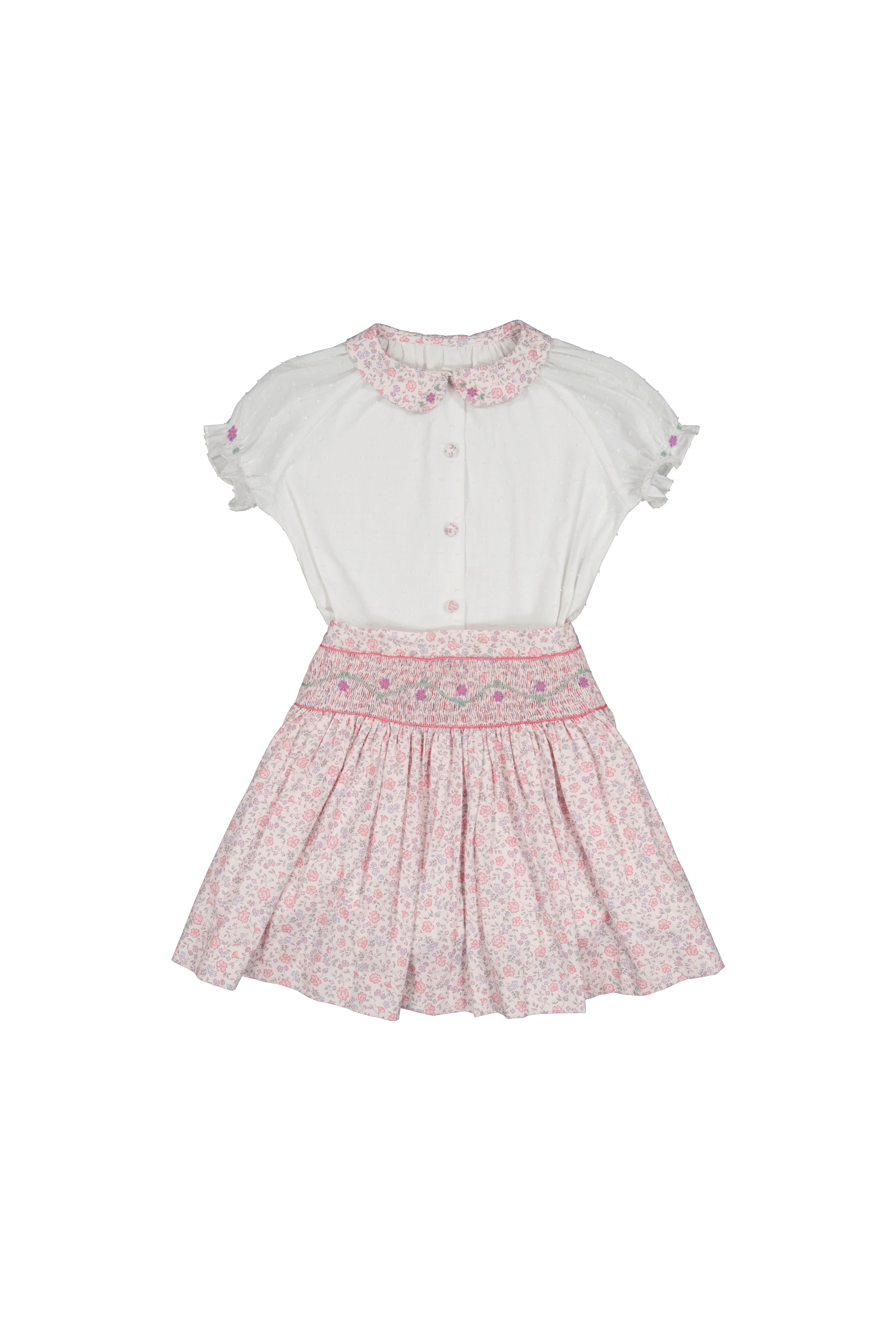 Marie Floral Pink Skirt & Short Sleeve Blouse