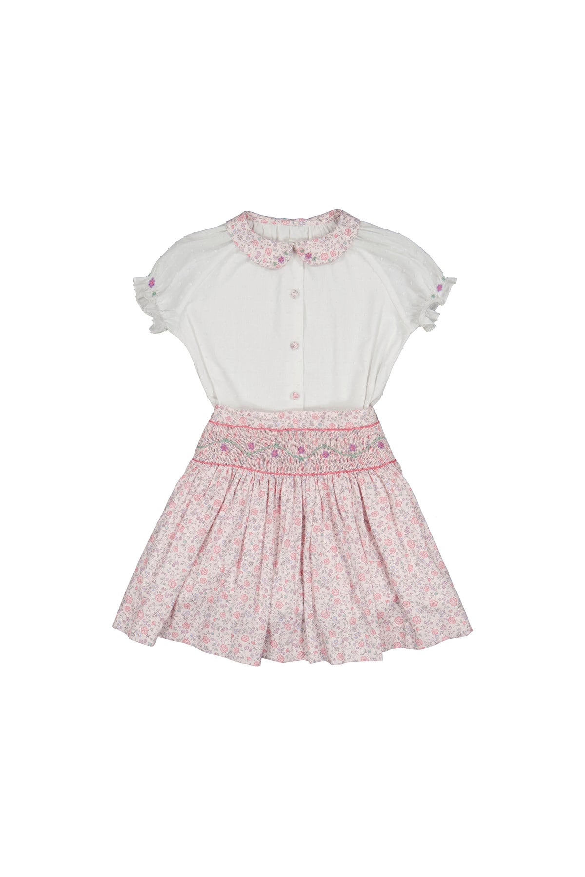 Marie Floral Pink Skirt & Short Sleeve Blouse