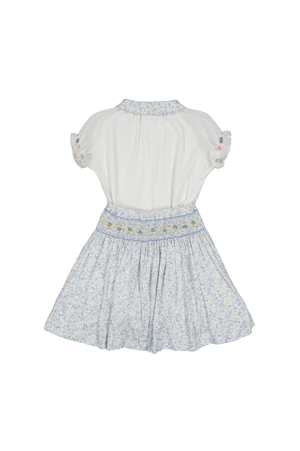 Marie Floral Blue Skirt & Short Sleeve Blouse
