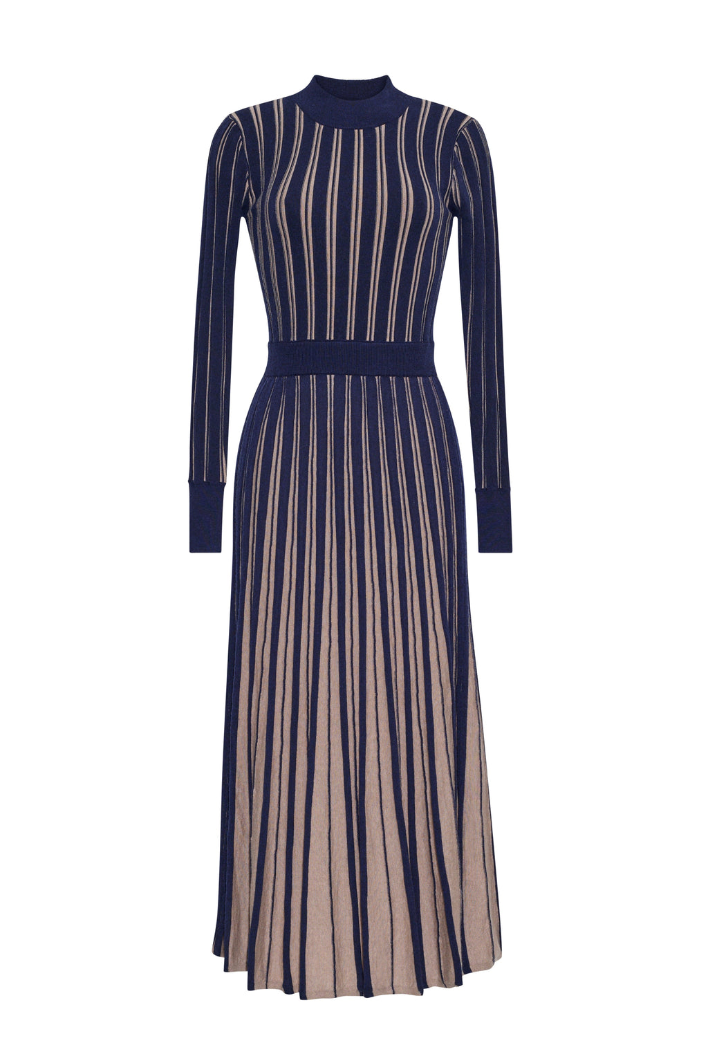 Mariella Dress in Navy/Beige Stripe