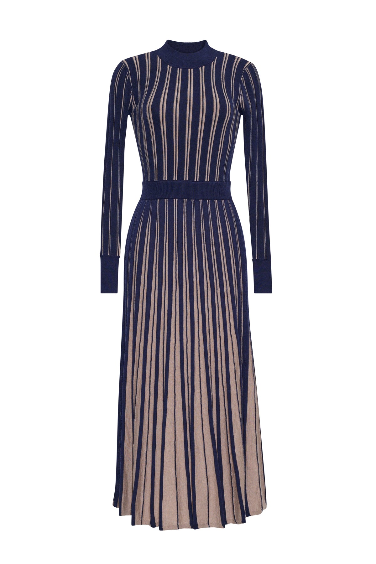 Mariella Dress in Navy/Beige Stripe