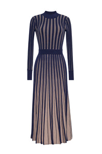Mariella Dress in Navy/Beige Stripe