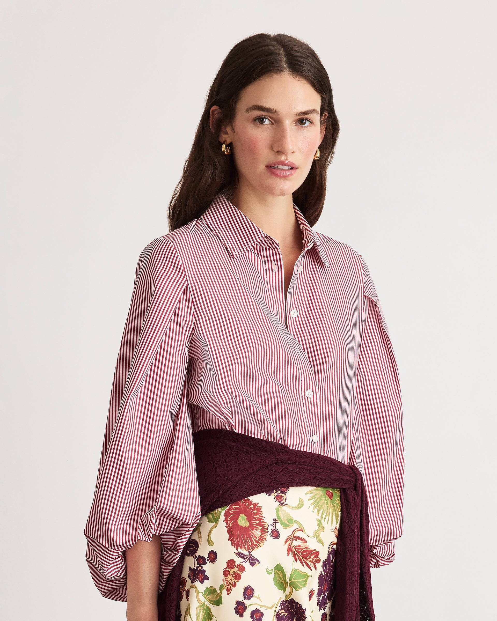 Marina Stripe Top in Deep Redwood/Optic White Multi