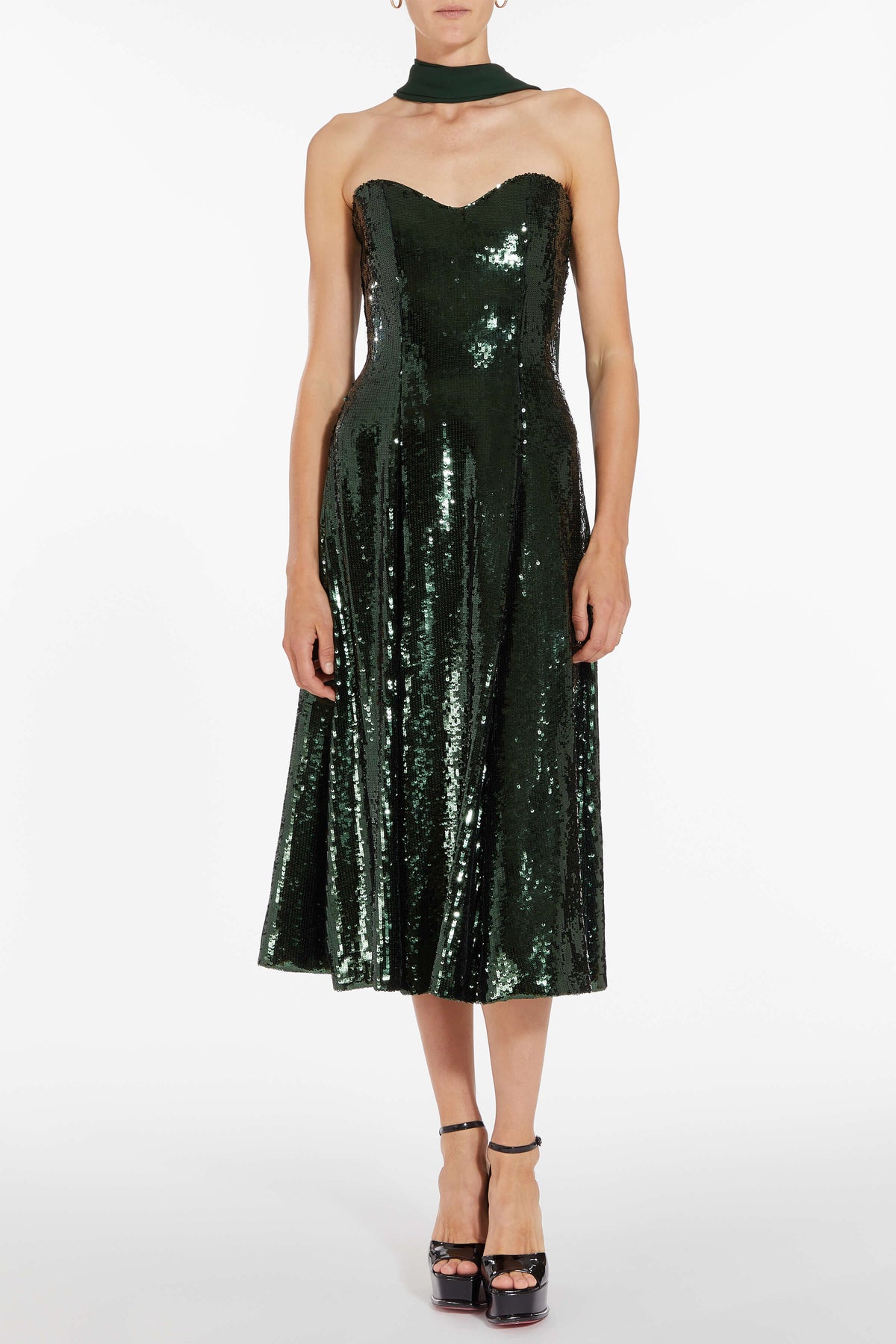 Veronica Emerald Paillette Strapless Midi Dress