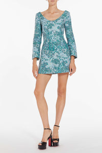 Jane Teal Floral Brocade Mini Dress