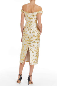 Amina Floral Brocade Midi Dress