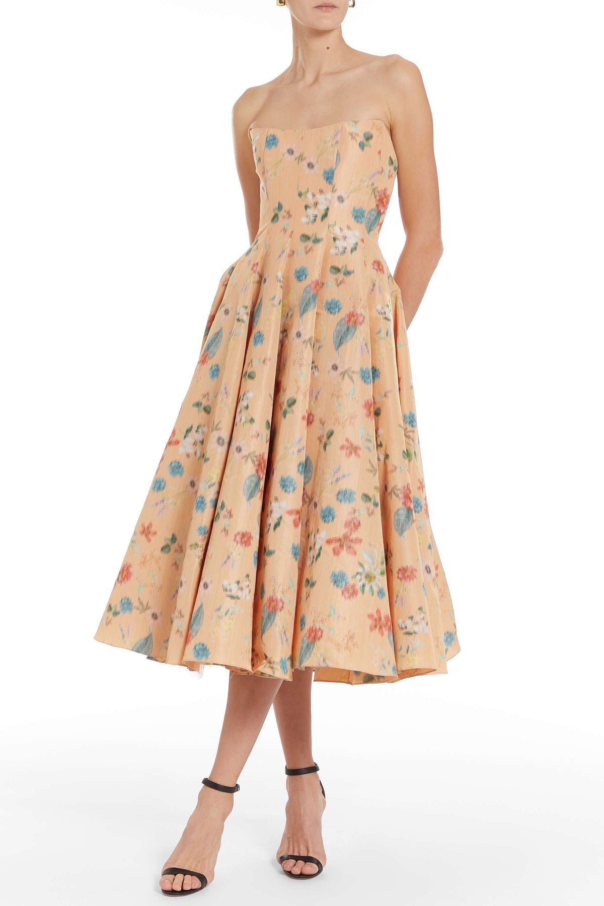 Rousseau Floral Ikat Strapless Midi Dress